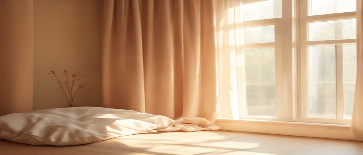 Lugn morgonbelysning genom ett fönster med växter och naturligt ljus
